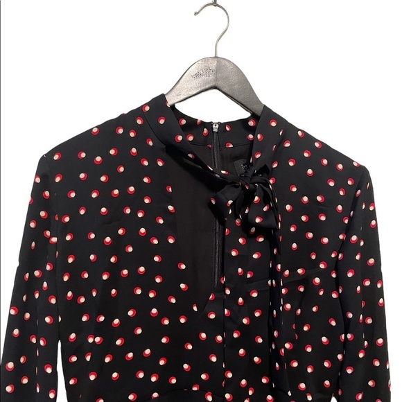 Bardot Dot Print Keyhole Tie Neck Blouson Slit Long Sleeve Lined Mini Dress - Picture 5 of 9